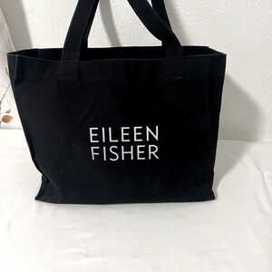 Eileen Fisher Heavy Cotton Canvas Tote Bag Black White Logo Inside Pocket EUC
